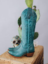 Turquoise Eagle Embroidered Knee High Western Boots With Snip Toe Zipper